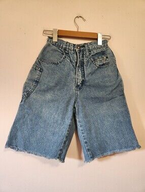 Vintage 80s Buffalo Acid Wash High Waist Denim Jorts Western Cutoff Shorts